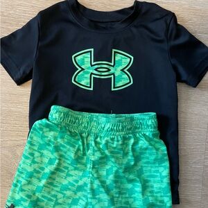 Under Armour Black Tee and Green Patterned Shorts Set